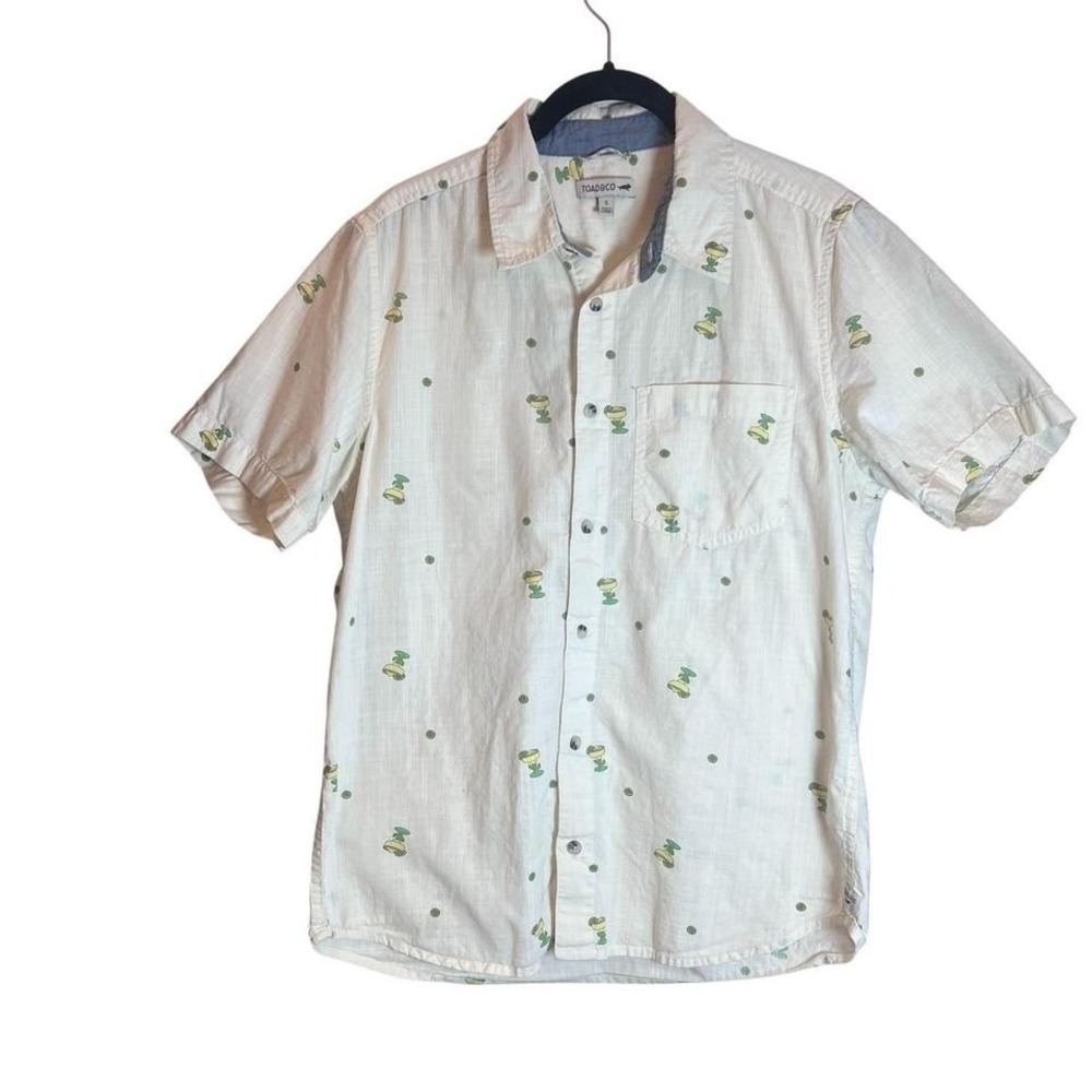 Toad&Co Mens Cotton Margarita Print Short Sleeve Button Down Shirt White S